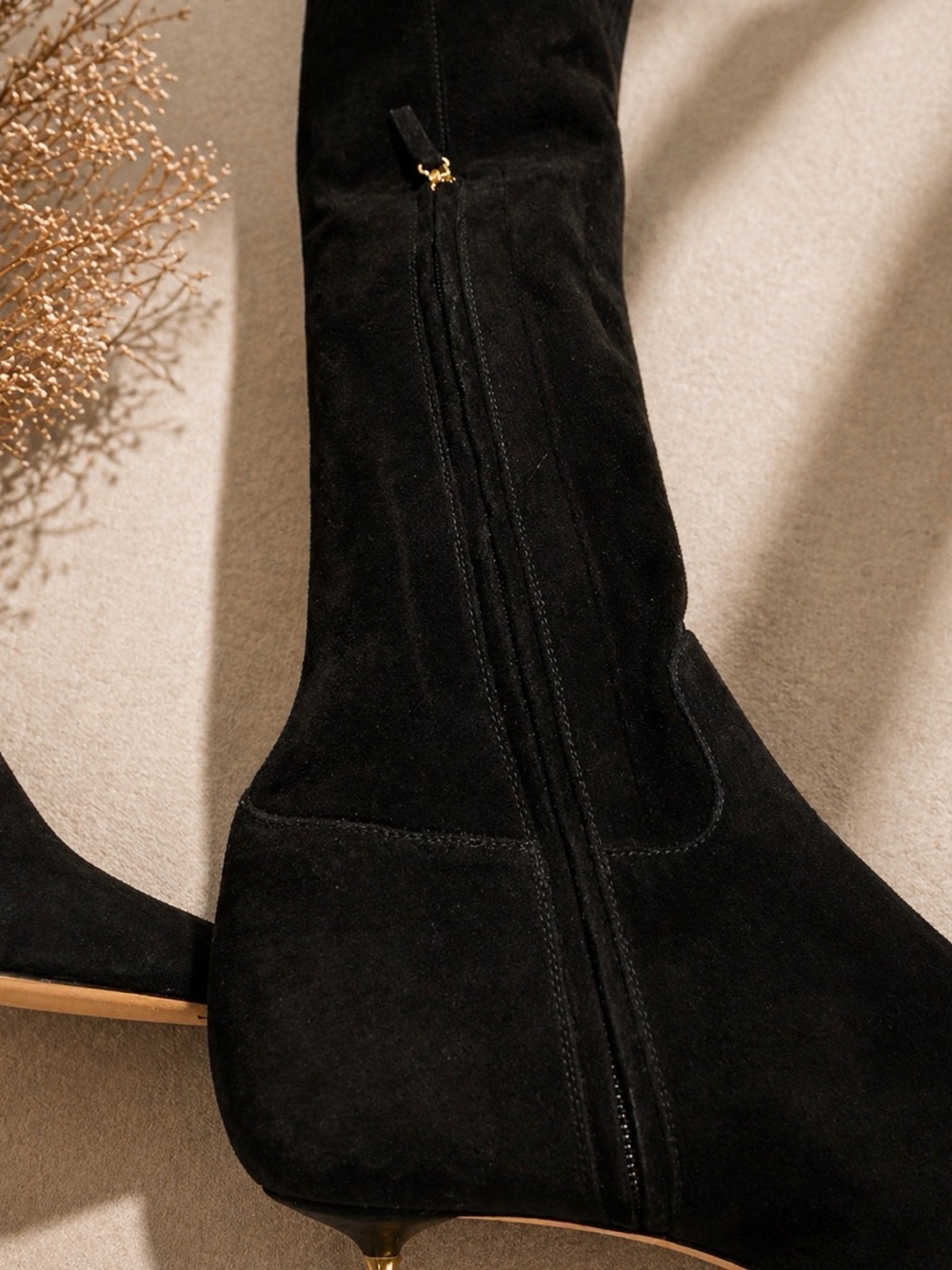 Valentino Garavani OTK Boots Black Stretch Suede Gold Heel 39 / US 8–8.5 NWT - Picture 7 of 10